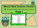 Math Weekly Word Problems Homework with Parent Note Grade 