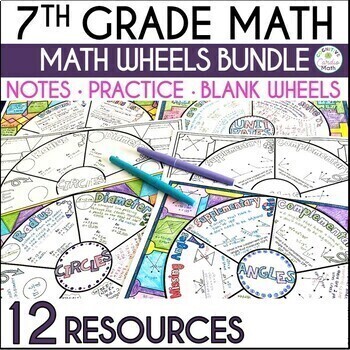 Preview of 7th Grade Math Doodle Wheel Bundle Middle School Math Guided Notes