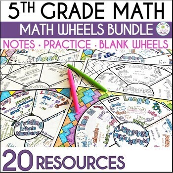 Preview of 5th Grade Math Wheel Guided Notes Interactive Notebooks, Test Prep Complete Set