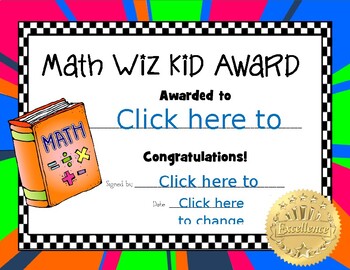 Preview of Math Wiz Kid Award