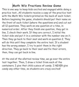 Preview of Math Wiz Fractions Review Game (5th Grade)