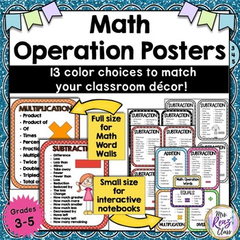 Math Key Words Posters (Full & Student Journal Size) for Math Problem ...