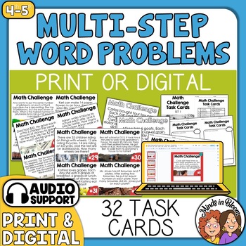 Preview of Multi-Step Math Word Problem Task Cards - UEPrivateSale - Story Problems