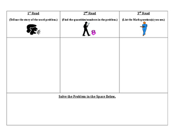 Preview of Math Word Problem- Three Read Strategy Graphic Organizer