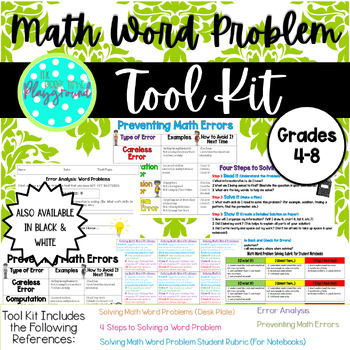 Preview of Math Word Problem Tool Kit, Rubric, Error Analysis, Types of Errors, Grades 4-8