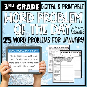 Preview of Math Word Problem of the Day | 3rd Grade JANUARY | Winter Math
