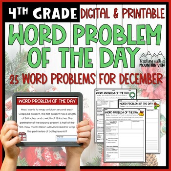 Preview of Math Word Problem of the Day | 4th Grade DECEMBER | Winter Holiday