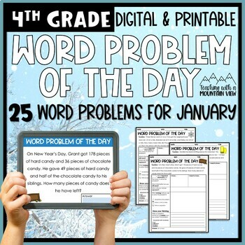 Preview of Math Word Problem of the Day | 4th Grade JANUARY | Winter Math