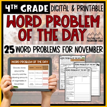 Preview of Math Word Problem of the Day | 4th Grade November