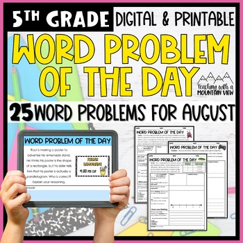 Preview of Math Word Problem of the Day | 5th Grade August