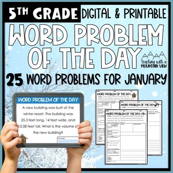 Preview of Math Word Problem of the Day | 5th Grade JANUARY | Winter Math