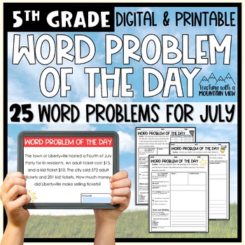 Preview of Math Word Problem of the Day | 5th Grade July