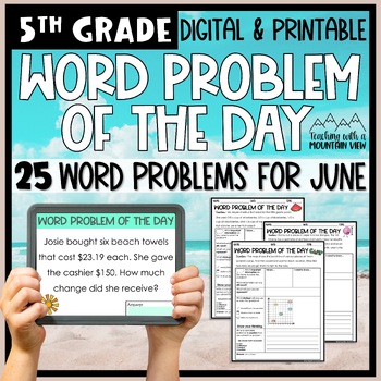 Preview of Math Word Problem of the Day | 5th Grade June