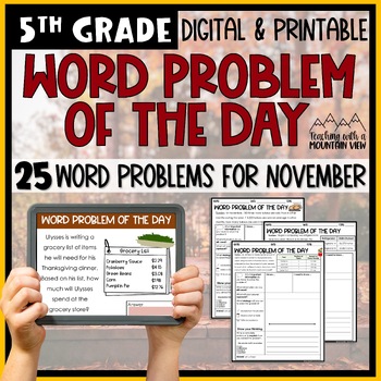 Preview of Math Word Problem of the Day | 5th Grade November
