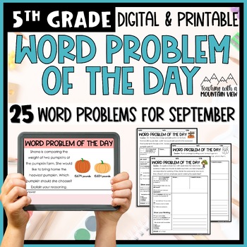 Preview of Math Word Problem of the Day | 5th Grade September