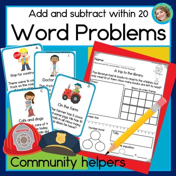 Preview of Word Problems Addition & Subtraction Within 20 Story Problems Community Helpers