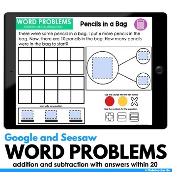 Preview of Math Word Problems - Addition and Subtraction Within 20 Google and Seesaw