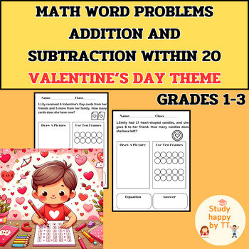 Preview of Math Word Problems Addition and Subtraction Within 20 Valentine's Day Theme
