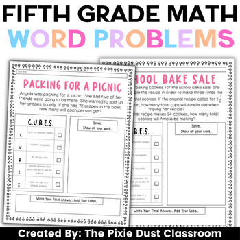 Preview of Fifth Grade Word Problems Cubes Math Strategy 5th Grade Math Spiral Review