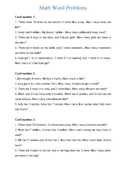 Preview of Math Word Problems Worksheets (Grade 1)