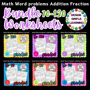 Preview of Math Word Problems in Addition Fraction Bundle Worksheets, Grade2