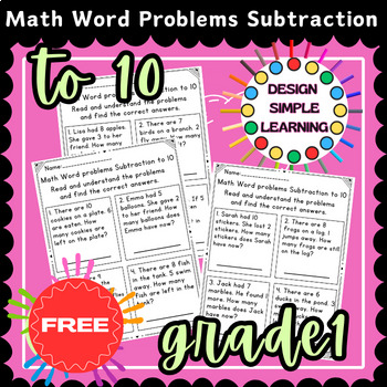 Preview of Math Word Problems in Subtraction to 10 Worksheets, Grade1