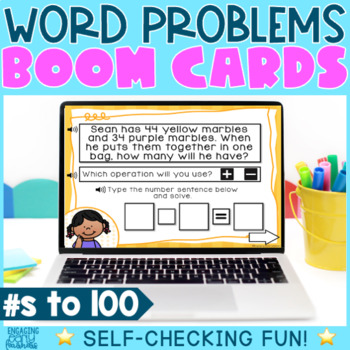 Preview of Math Word Problems to 100 Digital Boom Cards™ and Google Slides