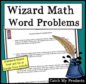 Preview of Digital Math Worksheets Google Classroom Word Problems About Wizards