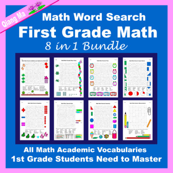 Preview of Math Word Search: Grade 1 Math Word Search 8 in 1 Bundle