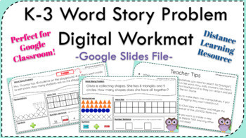 Preview of Math Word Story Problems (CGI) Distance Learning Google Slides Digital Workmat