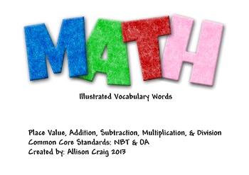 Preview of Math Word Vocabulary Cards With Pictures