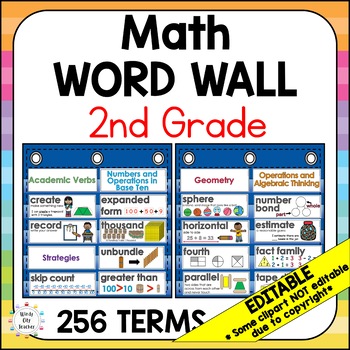 Preview of Math Word Wall 2nd Grade - Vocabulary Cards - Engage NY Version 2 - EDITABLE