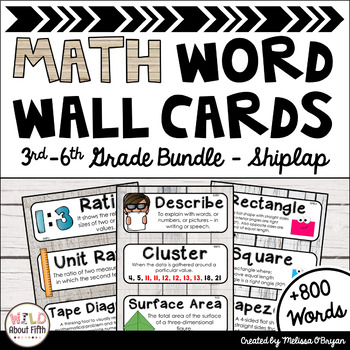 Preview of Math Word Wall 3rd-6th Grade BUNDLE - Editable - Shiplap