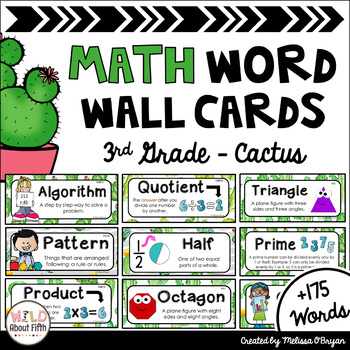 Preview of Math Word Wall 3rd Grade - Editable - Cactus