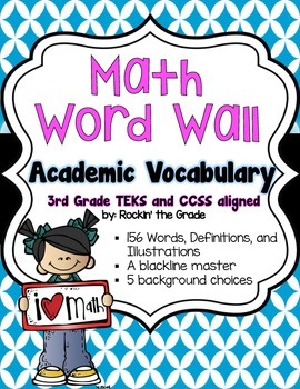 Preview of Math Word Wall- 3rd Grade TEKS/CCSS Aligned