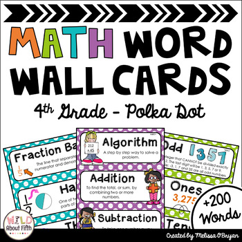 Preview of Math Word Wall 4th Grade - Editable - Polka Dots
