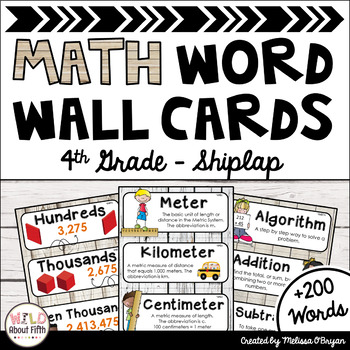 Preview of Math Word Wall 4th Grade - Editable - Shiplap