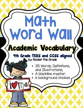 Preview of Math Word Wall - 4th Grade TEKS/CCSS Aligned