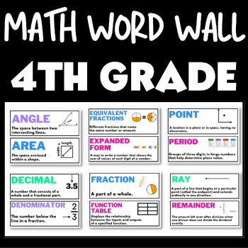Preview of Math Word Wall 4th Grade - Vocabulary Cards