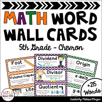 Preview of Math Word Wall 5th Grade - Editable - Chevron