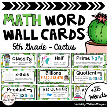 Preview of Math Word Wall 5th Grade - Editable - Cactus