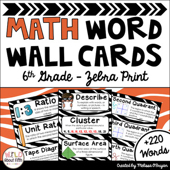 Preview of Math Word Wall 6th Grade - Editable - Zebra Print