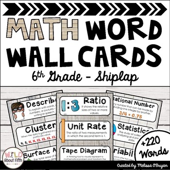 Preview of Math Word Wall 6th Grade - Editable - Shiplap