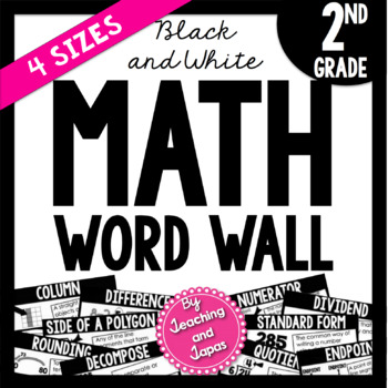 Preview of Math Word Wall *BLACK AND WHITE* (2nd Grade)