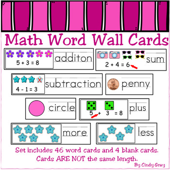 Preview of Math Word Wall Cards ~ Back to School