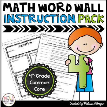 Preview of Math Vocabulary Instruction Pack and Quizzes 4th Grade