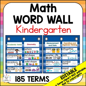 Preview of Math Word Wall Kindergarten - Vocabulary Cards - Engage NY Version 2 - EDITABLE