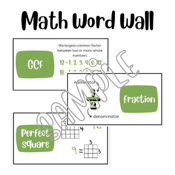 Preview of Math Word Wall - Number Sense - Freebie Sample