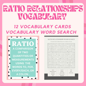 Preview of Math Word Wall - Ratio Relationships Vocabulary Cards & Wordsearch