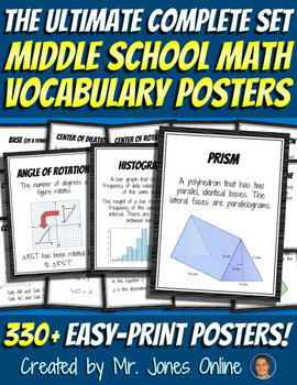 Preview of Math Word Wall Vocabulary Posters: the ULTIMATE SET with 330+ MS Terms!